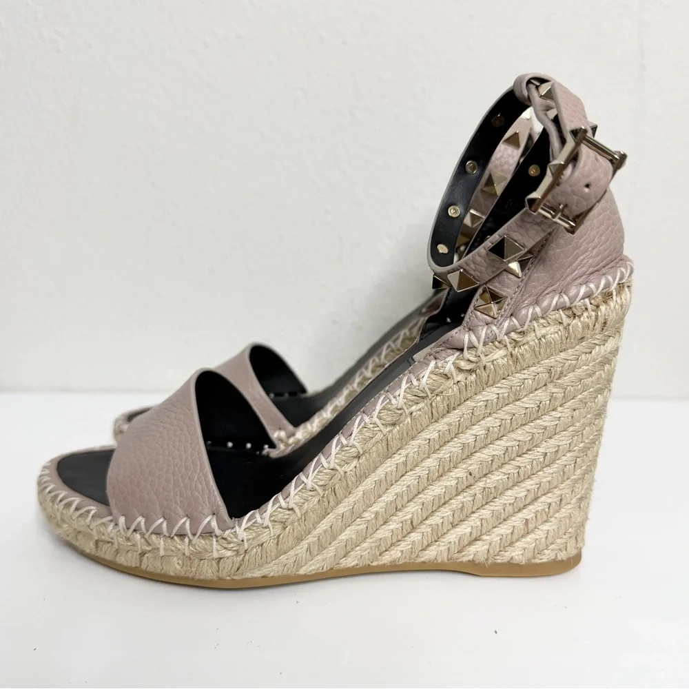 NEW Valentino Garavani Rockstud Espadrille Wedge Sandals Size 37 - Picture 6 of 9